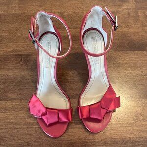 BCBGMaxAzria Pavli red satin leather heels sandals ankle strap 6.5M